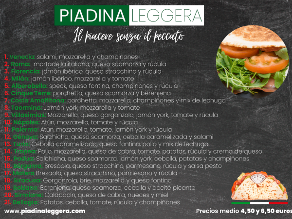 La Piadina Romagnola y Focaccia Fiorentina en Piadina Leggera, negocio de alta rentabilidad en minimo espacio